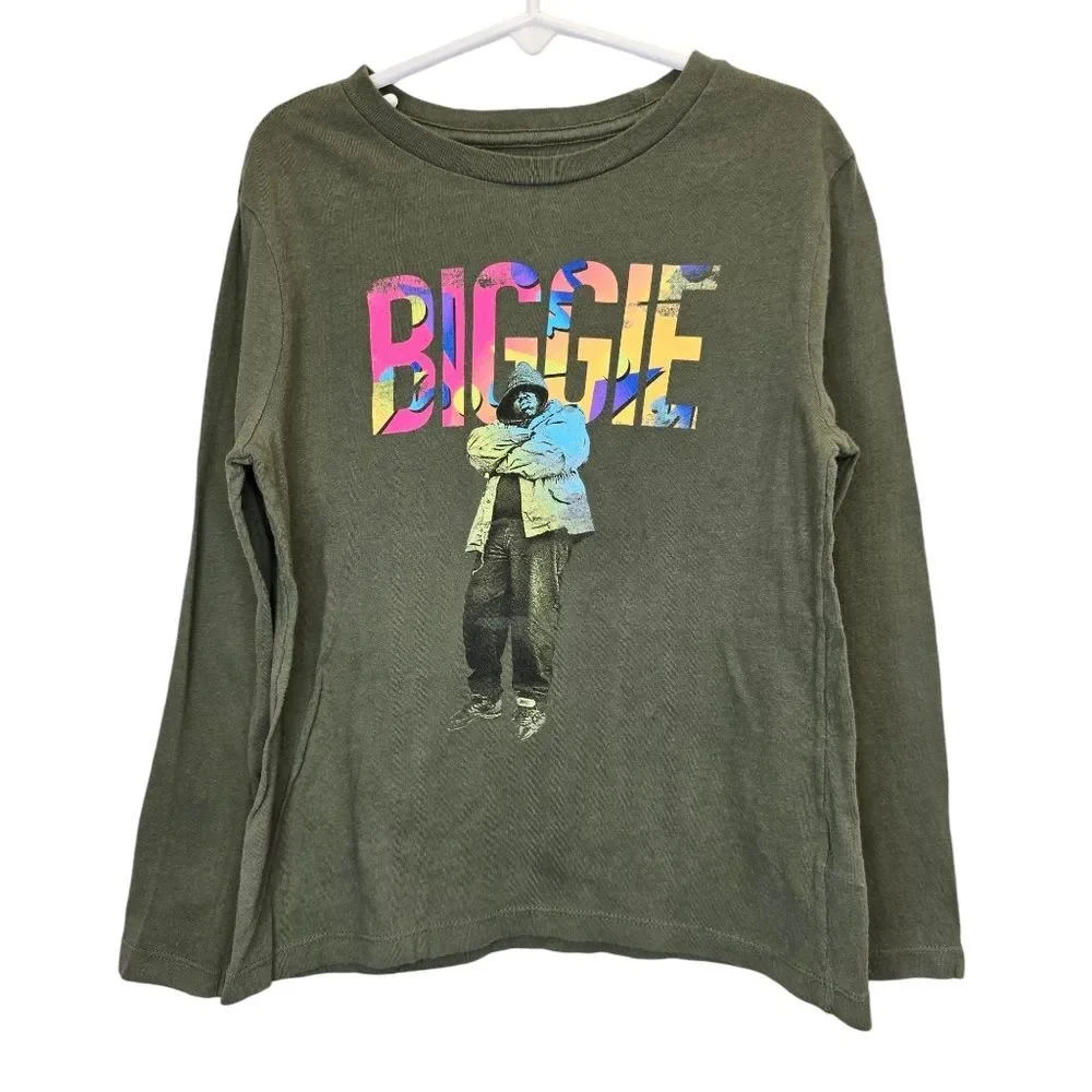 Old Navy Boys S (6-7) Notorious Biggie Graphic Crewneck Long Sleeve Shirt Olive